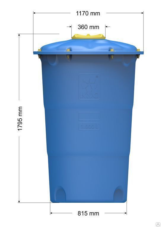 Накопительная емкость пластиковая для водоснабжения 1000 литров универсальная круглая с крышкой, узкая 4