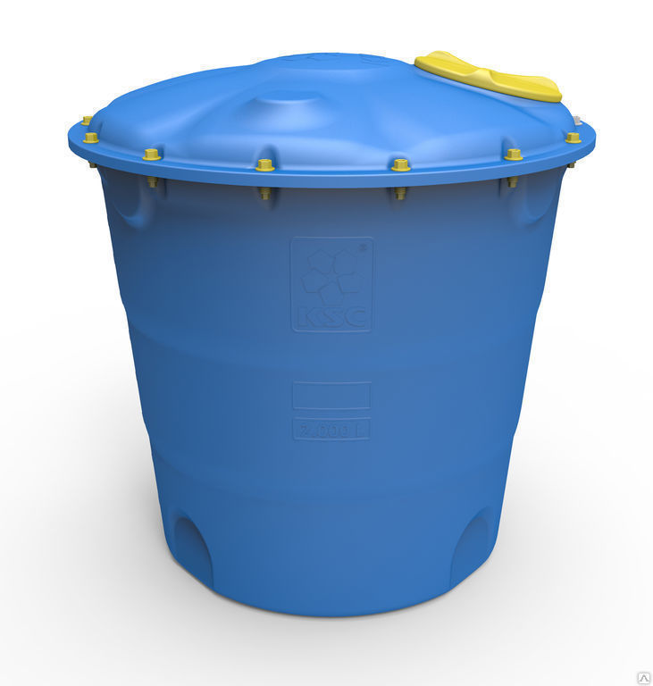 Накопительная емкость пластиковая для водоснабжения 2000 литров универсальная круглая с крышкой, узкая