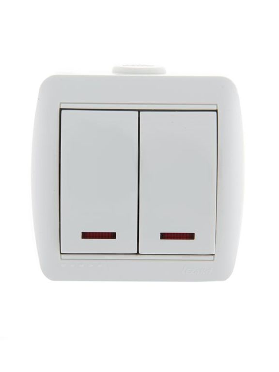 Выключатель 2-клавишный ОП Nata 10А IP20 с подсветкой цвет белый LEZARD 710-0200-112