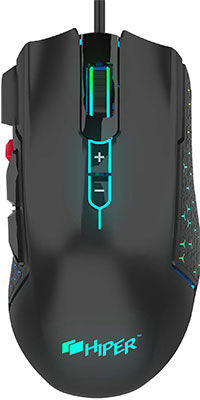 Игровая мышь Hiper GMUS-3000 DRAKKAR чёрная (USB 8 кнопок 10000 dpi PMW3327 RGB подсветка регулировка веса)