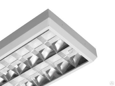 Накладной растровый светильник ЛПО10-2х18-021 Rastr офисный люминесцентный T8 G13 с зеркальной решеткой 600х300 АСТЗ