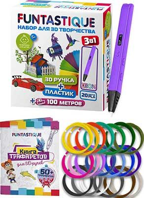 Набор для 3Д творчества Funtastique 3D-ручка XEON (Фиолетовый) PLA-пластик 20 цветов Книга с трафаретами