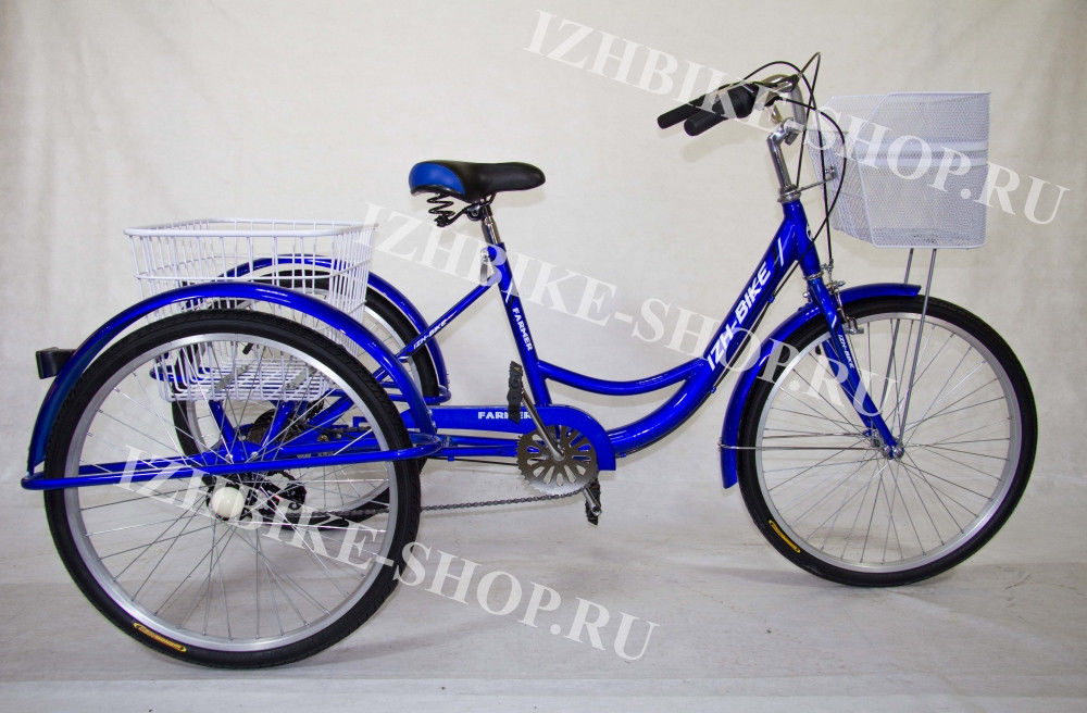 Трехколесный велосипед для взрослых IZH-BIKE Farmer (Фермер) 24'' синий металлик