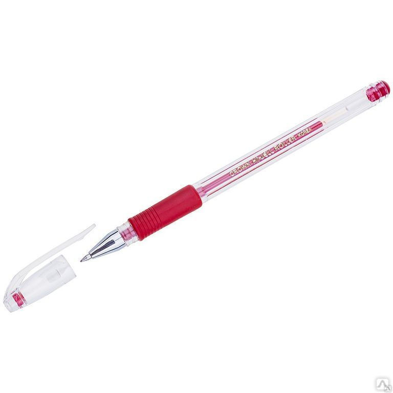 Ручка гелевая Crown "Hi-Jell Grip" красная, 0,5мм, грип