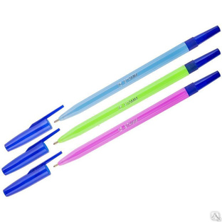 Ручка шариковая Стамм "049" синяя, 1,0мм, флуоресцентный корпус ассорти 