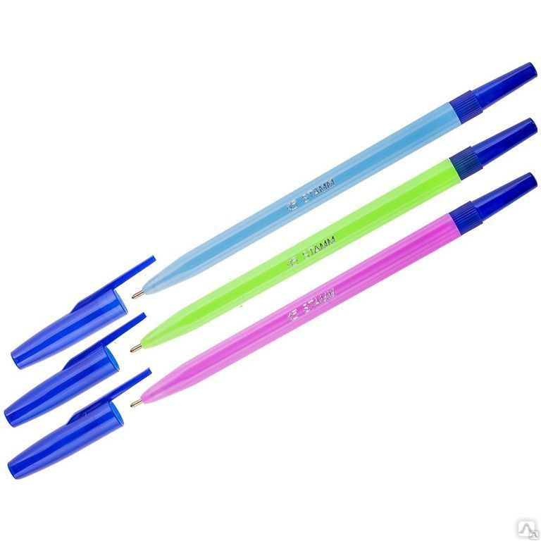 Ручка шариковая Стамм "049" синяя, 1,0мм, флуоресцентный корпус ассорти