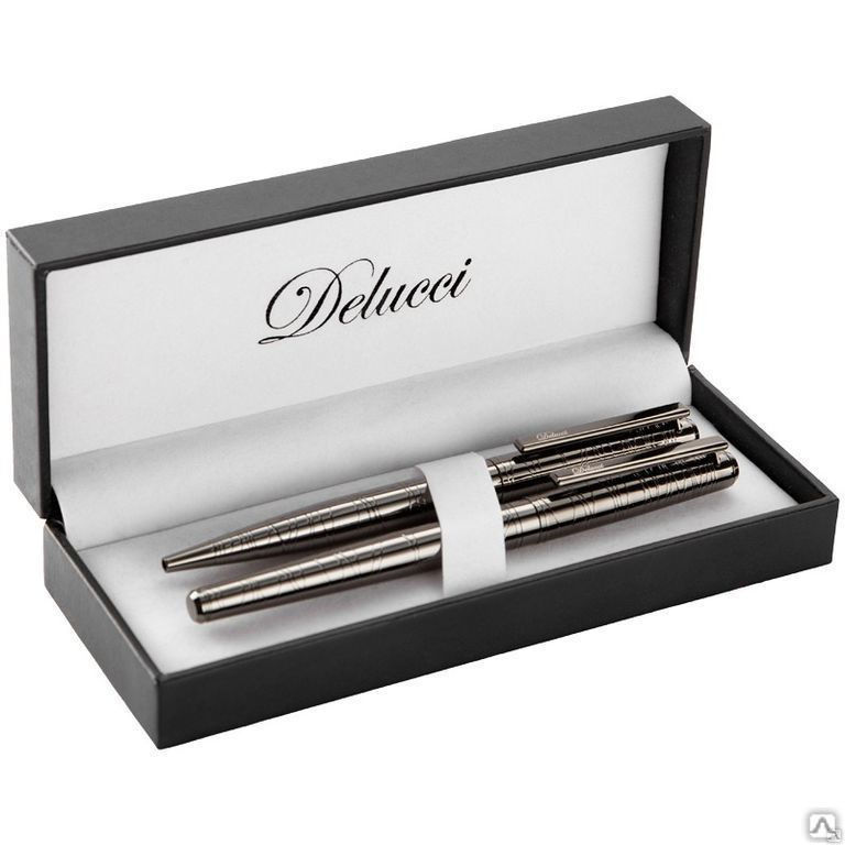 Набор Delucci "Mistico": ручка перьевая 0,8мм и ручка-роллер 0,6мм, черные,