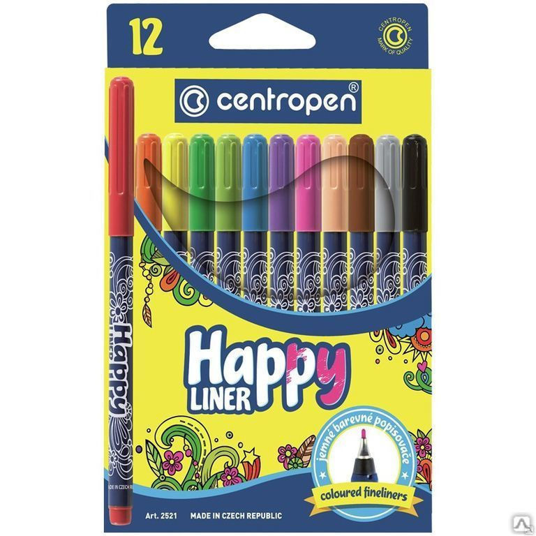 Набор капиллярных ручек Centropen "Happy Liner" 12цв., 0,3мм, европодвес