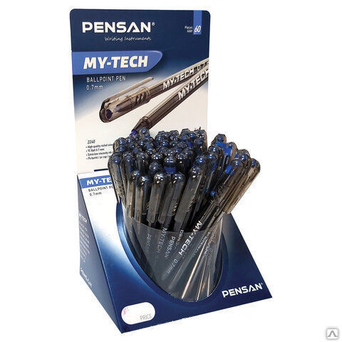 Ручка шариковая масляная PENSAN "My-Tech", СИНЯЯ, ДИСПЛЕЙ, игольчатый узел