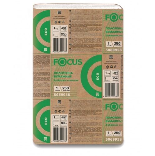 Листовые полотенца FOCUS Eco Z сл. 1 сл. 250 л. 24*21,5 см. 12 шт.