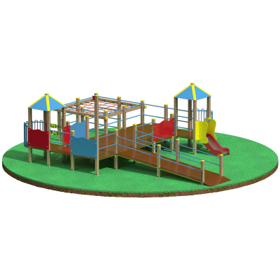 Детский Игровой Комплекс для детей с ограниченными возможностями 9100х6300х3000, высота площадки башни 650 мм
