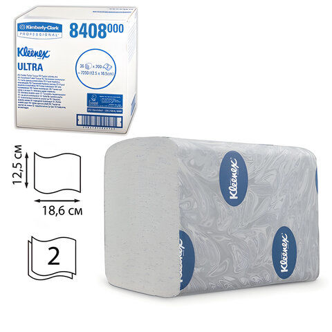 Бумага туалетная KIMBERLY-CLARK Kleenex, комплект 36 шт., Ultra, листовая, 200 л., 18,6х12,5 см, 2-слойная, диспенсер 60