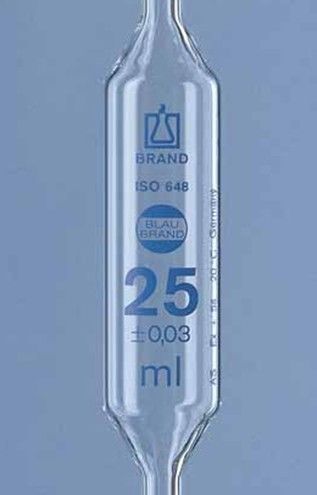 Пипетка мерная BLAUBRAND, класс AS, AR-Glass©, 1 метка, синяя градуировка 25 мл