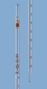 Пипетка градуированная SILBERBRAND Eterna, Класс B, AR - прозрачное натриевое стекло, Объем: 10 мл с ватной пробкой 