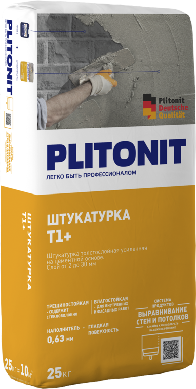 PLITONIT Т1+Смесь сухая растворная штукатурная цементная , 25 кг