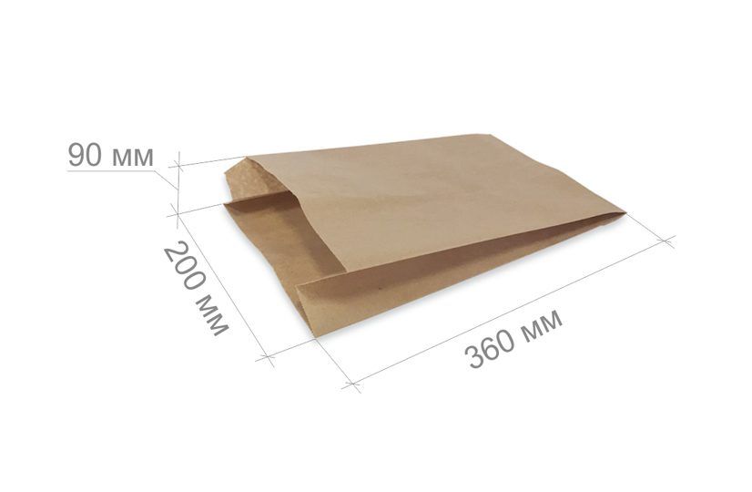 Пакет бумажный 360x200x90 мм, крафт, без печати, К 100 шт/1400