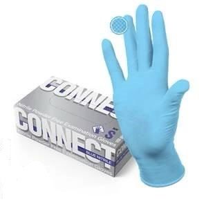 Перчатки НИТРИЛОВЫЕ Connect Blue Nitrile смотр. нестер. текстур. на пальцах, голубые, L 50пар/500