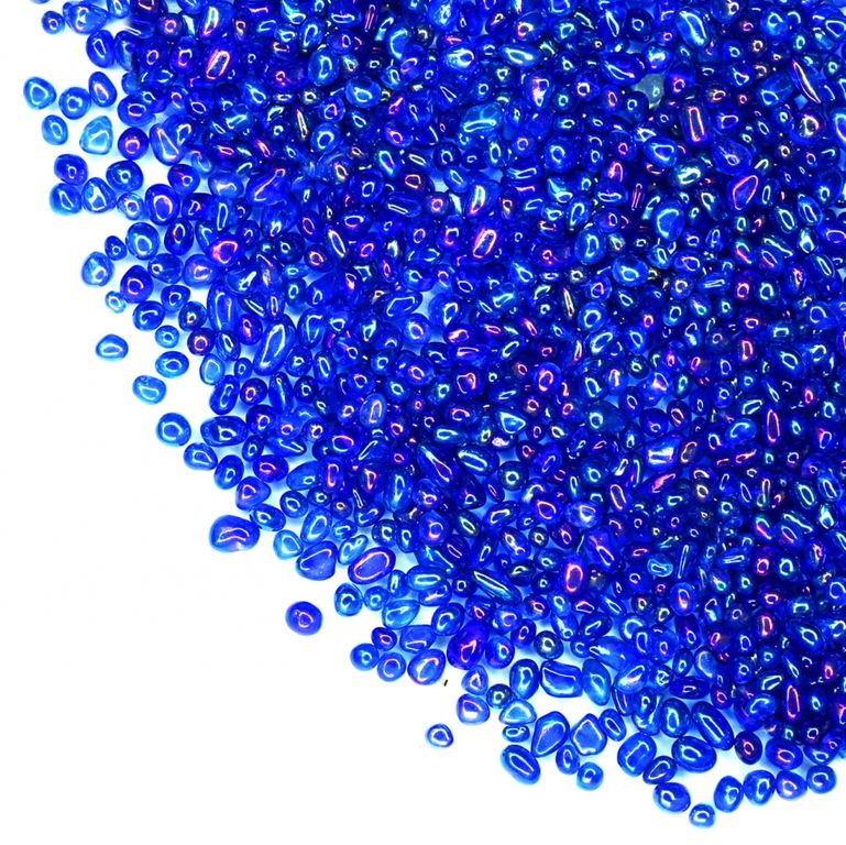 Радужные стеклянные камушки синие, 100г. Размер частиц: 2-5 мм