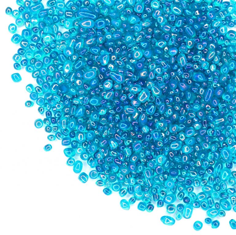 Радужные стеклянные камушки голубые, 100г. Размер частиц: 2-5 мм