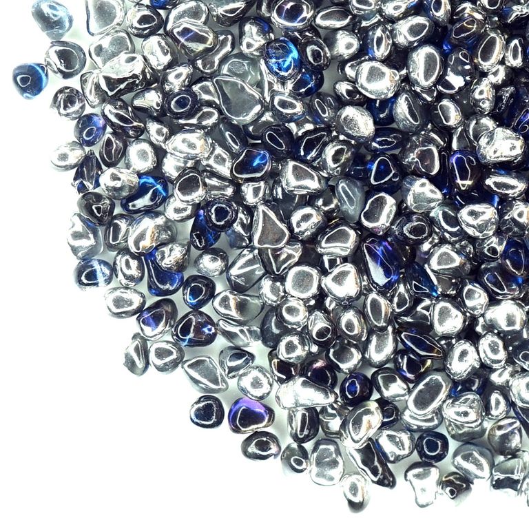 Стеклянные камушки сине-серебряные, 100г. Размер частиц: 3-5 мм