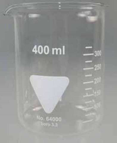 Стакан химический, низкий, боросиликатное стекло 3.3 с приблизительной градуировкой и сливным носиком 400 мл