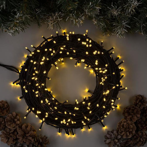 Гирлянда "Нить", 30 м, 400 LED, 220 В, 8 режимов, зеленый провод, теплый белый