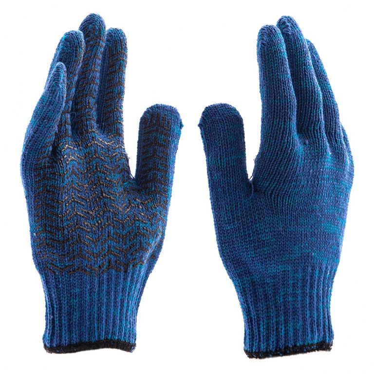 Перчатки трикотажные усиленные гелевое ПВХ-покрытие, 7 класс, синие Россия Сибртех