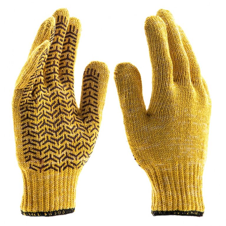 Перчатки трикотажные усиленные гелевое ПВХ-покрытие, 7 класс, желтые Россия Сибртех