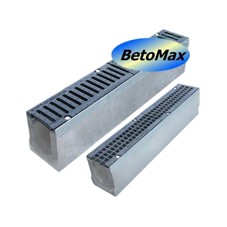 Лоток водоотводный BetoMax ЛВ-11.19.23-Б-У01 с уклоном с решёткой