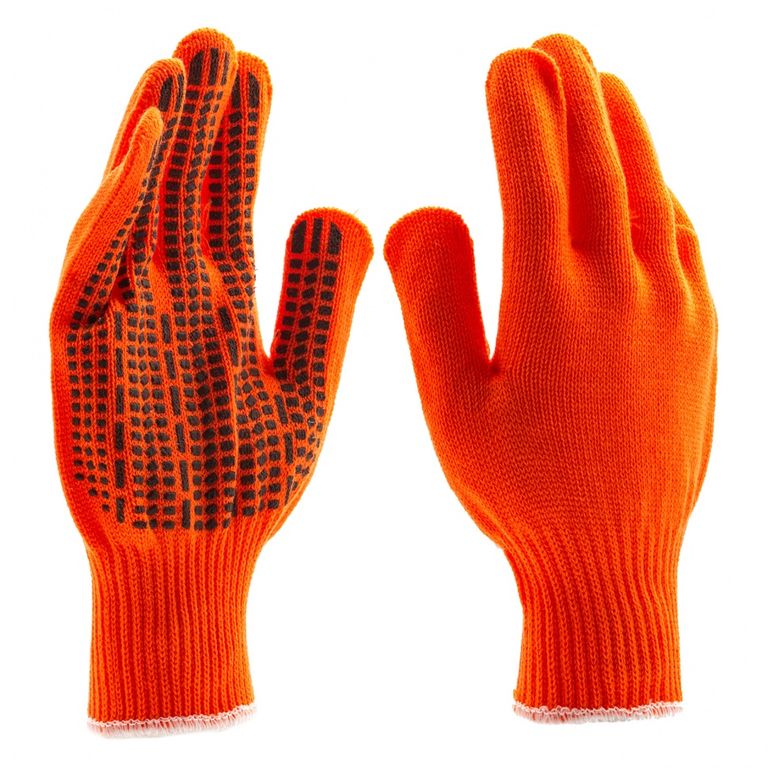 Перчатки трикотажные акрил, ПВХ гель, "Протектор", оранжевый оверлок Россия Сибртех