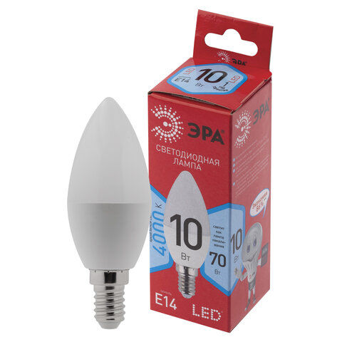 Лампа светодиодная ЭРА, 10(70)Вт, цоколь Е14, свеча, нейтральный белый, 25000 ч, LED B35-10W-4000-E14