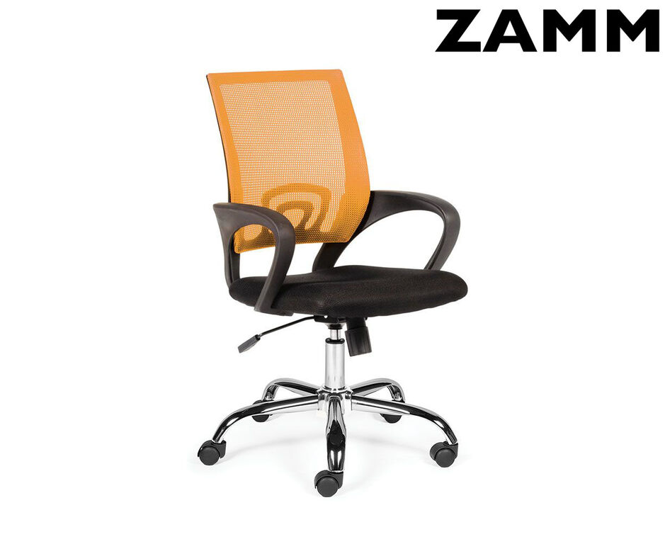 Кресло офисное / Спринг / база хром / оранжевая сетка / черная ткань ZAMM