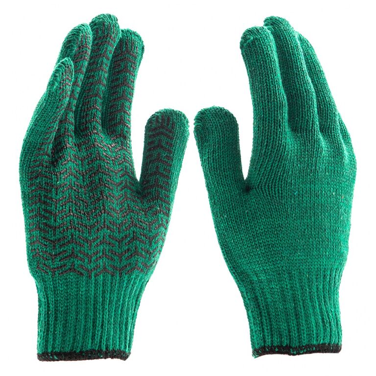 Перчатки трикотажные усиленные гелевое ПВХ-покрытие, 7 класс, зеленые Россия Сибртех