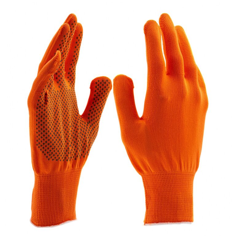 Перчатки Нейлон, ПВХ точка, 13 класс, оранжевые XL Россия